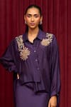 Ridhi Mehra_Purple Fine Silk Placement Embroidery Sequin Symphony Floral Shirt With Skirt _Online_at_Aza_Fashions