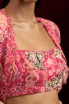 Buy_Ridhi Mehra_Pink Georgette Print Floral Jacket Front Open Sync And Pant Set _Online_at_Aza_Fashions