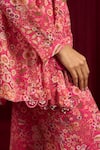 Shop_Ridhi Mehra_Pink Georgette Print Floral Jacket Front Open Sync And Pant Set _Online_at_Aza_Fashions