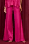 Ridhi Mehra_Pink Fine Silk Plain Round Neck Glide Pleated Top With Pant _Online_at_Aza_Fashions