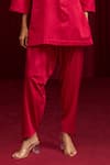 Ridhi Mehra_Red Cotton Satin Placement Embroidery Floral Glass Neck Aria Kurta With Pant _Online_at_Aza_Fashions