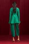 Shop_Ridhi Mehra_Green Chanderi Embroidery Butti Collared Neck Sonata Tunic With Pant _at_Aza_Fashions