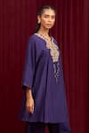 Buy_Ridhi Mehra_Purple Fine Silk Embroidery Floral Notched Neck Prelude Yoke Tunic With Pant _Online_at_Aza_Fashions