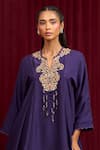 Shop_Ridhi Mehra_Purple Fine Silk Embroidery Floral Notched Neck Prelude Yoke Tunic With Pant _Online_at_Aza_Fashions