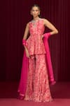 Buy_Ridhi Mehra_Pink Chiffon Print Floral Round Neck Rhapsody Kurta Gharara Set _at_Aza_Fashions