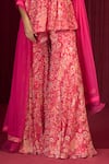 Ridhi Mehra_Pink Chiffon Print Floral Round Neck Rhapsody Kurta Gharara Set _Online_at_Aza_Fashions