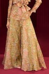 Ridhi Mehra_Green Organza Print Floral Lapel Collar Echo Jacket With Palazzo _Online_at_Aza_Fashions