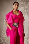 Buy_Ridhi Mehra_Pink Organza Placement Embroidery Floral Cape Front Open Waltz And Pant Set _Online_at_Aza_Fashions