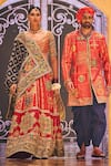 Buy_The Royaleum_Red Silk Hand Embroidery Floral Round Geometric Motifs Lehenga And Blouse Set _Online_at_Aza_Fashions