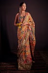 Buy_The Royaleum_Multi Color Crepe Silk Hand Embroidery Rainbow Sequence Collar Saree With Blouse _at_Aza_Fashions