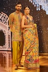 The Royaleum_Multi Color Crepe Silk Hand Embroidery Rainbow Sequence Collar Saree With Blouse _Online_at_Aza_Fashions