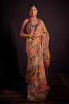 Shop_The Royaleum_Multi Color Crepe Silk Hand Embroidery Rainbow Sequence Collar Saree With Blouse _Online_at_Aza_Fashions