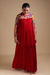 Buy_Thetaa_Red Pure Silk Printed Jharokha High Neck Yoke Gown _at_Aza_Fashions