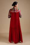 Shop_Thetaa_Red Pure Silk Printed Jharokha High Neck Yoke Gown _at_Aza_Fashions