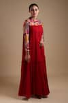 Shop_Thetaa_Red Pure Silk Printed Jharokha High Neck Yoke Gown _Online_at_Aza_Fashions