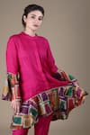 Buy_Thetaa_Pink Silk Organza Printed Jharokha Band Collar Border Kurta And Pant Set _Online_at_Aza_Fashions