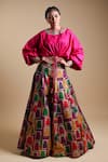 Buy_Thetaa_Pink Pure Silk Embroidery Zardozi Boat Neck Neckline Blouse And Lehenga Set _at_Aza_Fashions