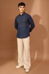 Shop_Vivek Karunakaran_Blue Linen Embroidery Star Thread Shirt _at_Aza_Fashions