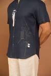 Buy_Vivek Karunakaran_Blue Linen Embroidery, Applique Floral Patch Shirt _Online_at_Aza_Fashions