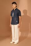 Shop_Vivek Karunakaran_Blue Linen Embroidery, Applique Floral Patch Shirt _Online_at_Aza_Fashions