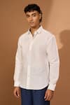 Vivek Karunakaran_White Cotton, Linen Embroidery Circular Motif Shirt _Online_at_Aza_Fashions
