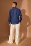 Shop_Vivek Karunakaran_Blue Linen Embroidery Ray Stitch Shirt _at_Aza_Fashions