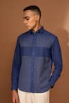 Vivek Karunakaran_Blue Linen Embroidery Ray Stitch Shirt _Online_at_Aza_Fashions