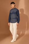 Buy_Vivek Karunakaran_Blue Linen Wave Ray Stitch Embroidered Shirt _at_Aza_Fashions