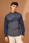 Vivek Karunakaran_Blue Linen Wave Ray Stitch Embroidered Shirt _Online_at_Aza_Fashions