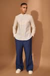 Buy_Vivek Karunakaran_Cream Linen Embroidery Stitch Mystic Wave Ray Shirt _at_Aza_Fashions