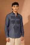Vivek Karunakaran_Grey Cotton Embroidery Colorblocked Geometric Shape Patch Shirt _Online_at_Aza_Fashions