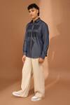 Shop_Vivek Karunakaran_Grey Cotton Embroidery Colorblocked Geometric Shape Patch Shirt _Online_at_Aza_Fashions