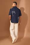 Shop_Vivek Karunakaran_Blue Linen Embroidery Kantha Shatter Shirt _at_Aza_Fashions