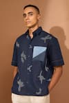 Vivek Karunakaran_Blue Linen Embroidery Kantha Shatter Shirt _Online_at_Aza_Fashions