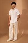 Buy Vivek Karunakaran White Cotton, Linen Embroidery Placement Bandhani Shirt at Aza Fashions Buy_Vivek Karunakaran_White Cotton, Linen Embroidery Placement Bandhani Shirt _at_Aza_Fashions