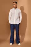Buy_Vivek Karunakaran_White Cotton Linen Print Smudge Shirt _at_Aza_Fashions