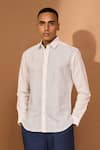 Shop_Vivek Karunakaran_White Cotton Linen Print Smudge Shirt _Online_at_Aza_Fashions
