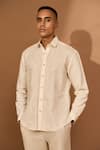 Buy_Vivek Karunakaran_Cream Cotton Linen Print Smudge Shirt _Online_at_Aza_Fashions