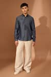Buy_Vivek Karunakaran_Blue Denim, Tencel Embroidery Circular Patch Shirt _at_Aza_Fashions