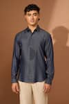 Vivek Karunakaran_Blue Denim, Tencel Embroidery Circular Patch Shirt _Online_at_Aza_Fashions