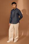 Buy_Vivek Karunakaran_Blue Denim, Tencel Embroidery Circular Patch Shirt _Online_at_Aza_Fashions