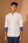 Vivek Karunakaran_White Linen Embroidery Pintucked And Ombre Sleeve Hem Detail Shirt _Online_at_Aza_Fashions