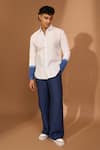 Buy_Vivek Karunakaran_White Linen Embroidery Pintucked And Ombre Sleeve Hem Detail Shirt _Online_at_Aza_Fashions