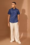Buy_Vivek Karunakaran_Blue Cotton, Linen Embroidery Bandhani Shirt _at_Aza_Fashions