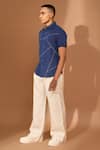 Shop_Vivek Karunakaran_Blue Cotton, Linen Embroidery Bandhani Shirt _Online_at_Aza_Fashions