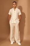 Buy_Vivek Karunakaran_Cream Linen Printed Smudge Shirt _at_Aza_Fashions