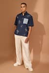 Buy_Vivek Karunakaran_Blue Linen Embroidered Kantha Shirt _at_Aza_Fashions