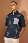 Vivek Karunakaran_Blue Linen Embroidered Kantha Shirt _Online_at_Aza_Fashions