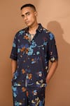 Buy_Vivek Karunakaran_Blue Cotton Viscose Printed Floral Boxy Shirt With Pant _Online_at_Aza_Fashions