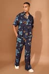 Shop_Vivek Karunakaran_Blue Cotton Viscose Printed Floral Boxy Shirt With Pant _at_Aza_Fashions